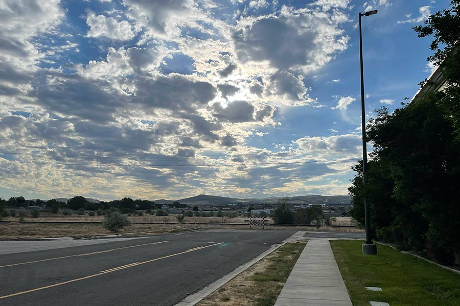Where the railroad crossing would enter the Pocatello Square area.