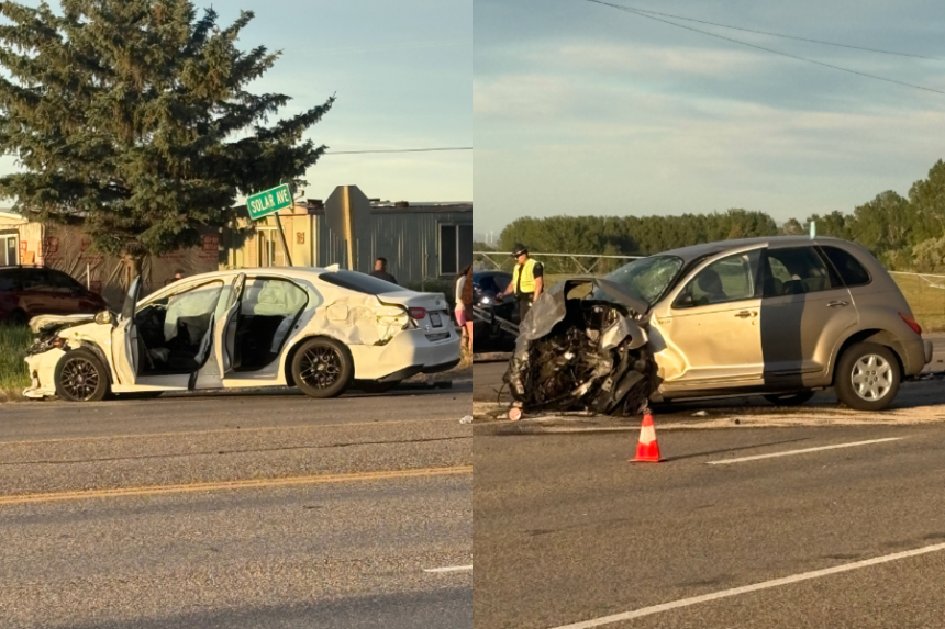 Three vehicles were involved in a crash on U.S. Highway 20 Thursday evening, resulting in two individuals being taken to a local hospital. | Courtesy Megan Bentz