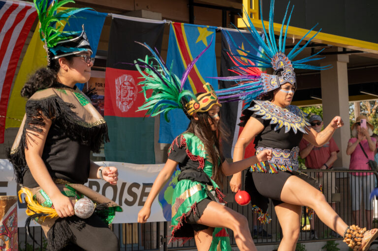 Dancers perform a traditional Aztec dance during World Refugee Day on June 19, 2025. (Photo by A.J. Jeske/Idaho Office for Refugees)