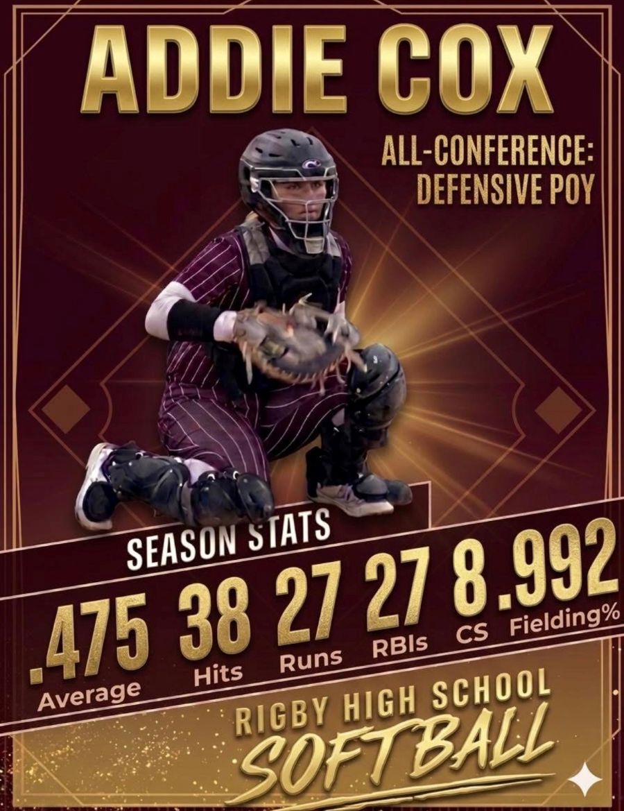 Rigby catcher Addie Cox was named Defensive Player of the Year. | Rigby High graphic.