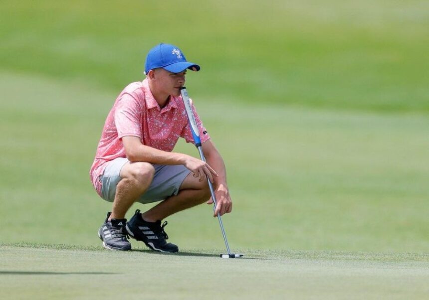Bear Lake golfer AJ Hunt prepares for a shot during the 4A state tournament. | Courtesy photo.