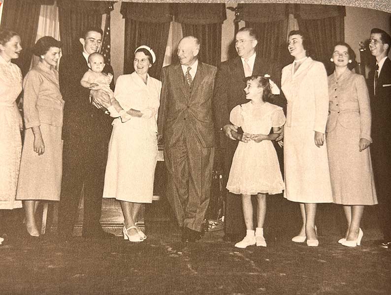 Ezra Taft Benson and his family with the Eisenhowers in the Oval Office. | Taken from the book "Presidents and Prophets" by Mike Winder