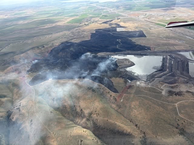 An aerial view of the Michaud Creek Fire burning Saturday, June 6, 2026, in Power County.