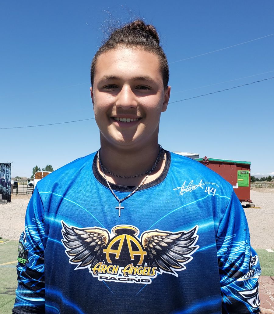 Rider Milez Hernandez sports the Arch Angels' jersey, which honors Uncle Nick with its logo and signature. | Allan Steele, EastIdahoSports.com.