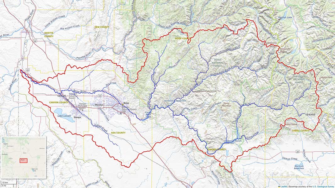 Map showing the Boise River watershed area. | Courtesy Wikipedia