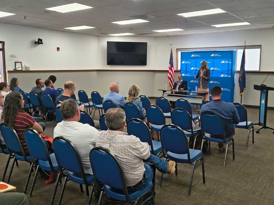 Idaho Superintendent Debbie Critchfield speaks to a group of parents and educators at a public education listening forum at the College of Eastern Idaho in Idaho Falls on Thursday, June 11, 2026.