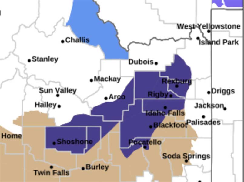 Screenshot from National Weather Service in Pocatello's website at 4:10 p.m.