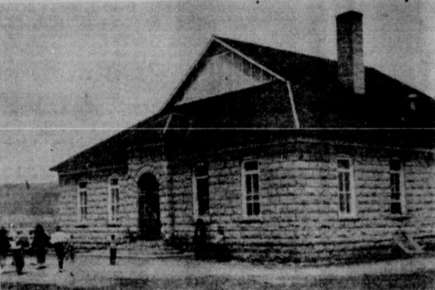 The four room grade school at Irwin, shown above, is woefully inadequate to provide schooling for grade students. The building was jammed with 150 students the past term, while 250 or more are expected next term due to the influx of families of Palisades dam construction workers. School officials estimated an addition is needed that will double the present capacity. Caption dated May 25, 1952.