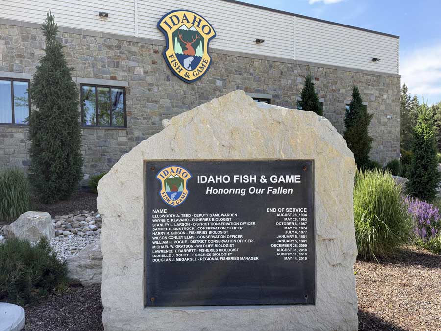 This memorial which stands in front of the Idaho Fish and Game headquarters building in Boise honors all those Fish and Game employees who have lost their lives in the line of duty. Sam Buntrock's name is among those listed.