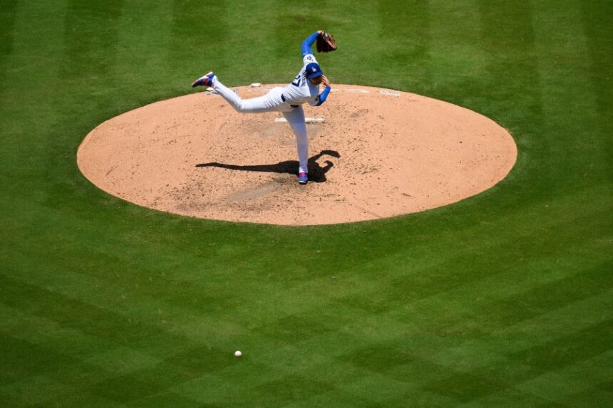 Los Angeles Dodgers starting pitcher Shohei Ohtani delivers during the fifth inning of a baseball game against the Tampa Bay Rays in Los Angeles, Wednesday, June 17, 2026. (AP Photo/Kyusung Gong)