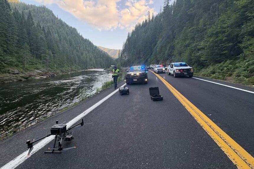 police equipment and vehicles at motorcycle crash
