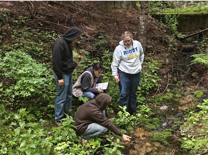 The Rigby FFA Environmental Natural Resources team practices testing water quality. Team members L-R: Kash Smith, Keylee Harris, McKall Campbell, and Grace Barrett. | Courtesy Lex Godfrey