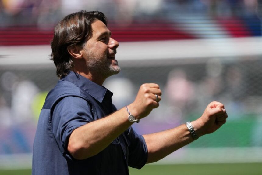 United States head coach Mauricio Pochettino reacts after the World Cup Group D soccer match between the United States and Australia in Seattle, Friday, June 19, 2026. (AP Photo/Ted S. Warren)