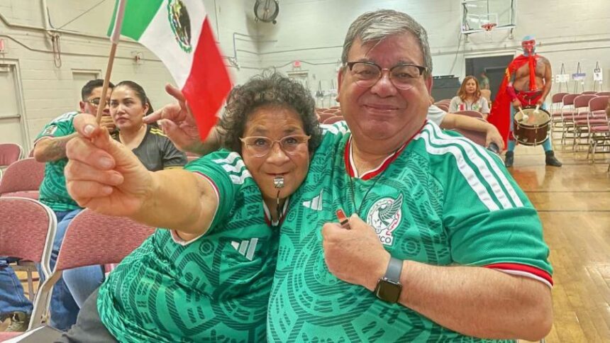 Many in Utah’s Latino community are focused on the World Cup. Elizabeth Estrada and her husband Fazur Alberto Estrada are pictured at a watch party for the Mexican team on Wednesday at the Mexican Civic Center in Salt Lake City. | Tim Vandenack, KSL.com.