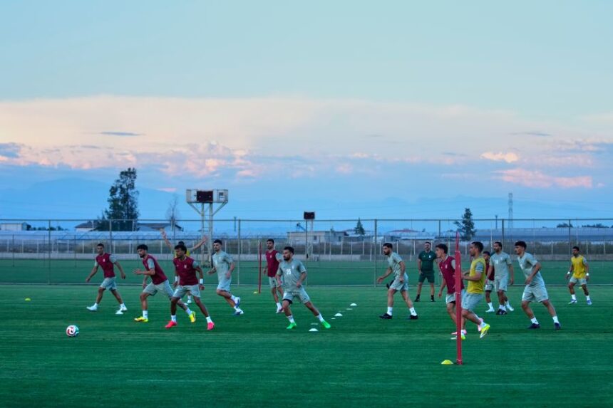 Iran's players work out during a training session, in Antalya, southern Turkey, Tuesday, June 2, 2026, ahead of the World Cup soccer tournament. (AP Photo/Khalil Hamra)