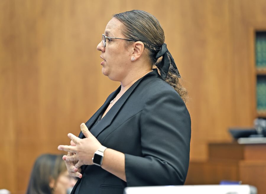 Assistant District Attorney Shanan Buckingham delivers the Commonwealth of Massachusetts' opening statement in the Lindsay Clancy murder trial, on Monday, July 27, 2026, at Plymouth Superior Court in Plymouth, Mass.