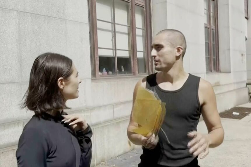 Angelina Nikolau and Ivan Kuznetsov, who go by Angela Nikolau and Ivan Beerkus, depart New York criminal courthouse building on Thursday, July 2, 2026.