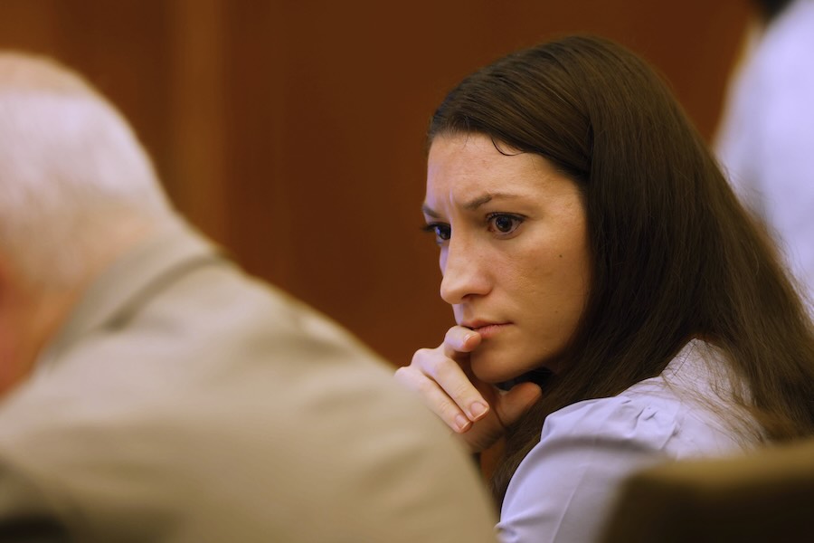 Defendant Lindsay Clancy listens during her murder trial at Plymouth Superior Court in Plymouth, Mass., on Thursday, July 30, 2026.
