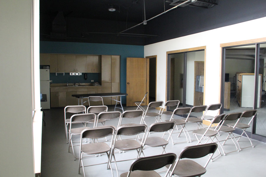 The upper floor's conference room area.