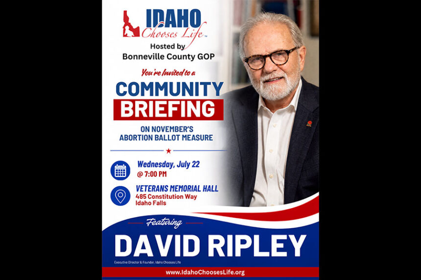 A flyer for the Community Briefing featuring Executive Director and Founder of Idaho Chooses Life, David Ripley. | Courtesy Mike Colson