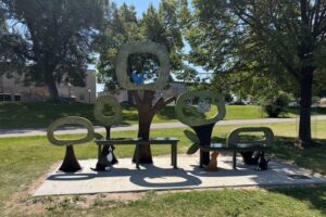 Front of the new bench honoring Carrie Scheid Idaho Falls Art Council