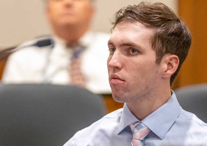 Tyler Robinson, accused in the fatal shooting of Charlie Kirk, appears during a hearing in Utah's 4th District Court in Provo in December 2025.