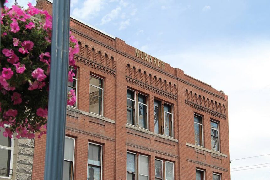 The Monarch Building before the demolition crew began removing the brickwork.