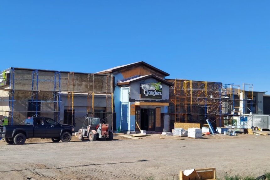 Olive Garden building under construction with most of the structure and sign put together. Michael Carruth | EastIdahoNews.com