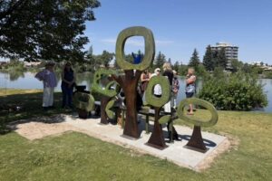Rear of the new bench honoring Carrie Scheid Idaho Falls Art Council