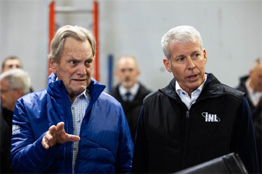 U.S. Energy Secretary Chris Wright (right) and U.S. Rep. Mike Simpson, R-Idaho, visited Idaho National Laboratory on Dec. 8, 2025, to tour the Advanced Test Reactor and several facilities at the Materials and Fuels Complex to highlight the Trump administration’s nuclear energy expansion goals. (Photo courtesy of U.S. Rep. Mike Simpson)