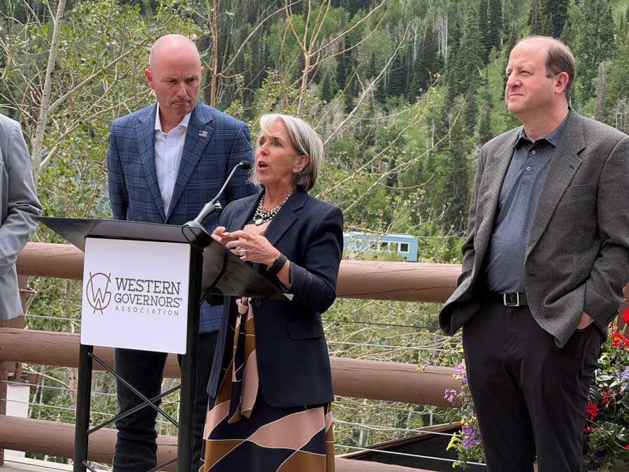 New Mexico Gov. Michelle Lujan Grisham speaks during a news conference at a Western Governors’ Association meeting in Park City on June 30, 2026.