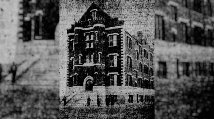 The Idaho Industrial Training School at St. Anthony. Caption dated April 6, 1905.