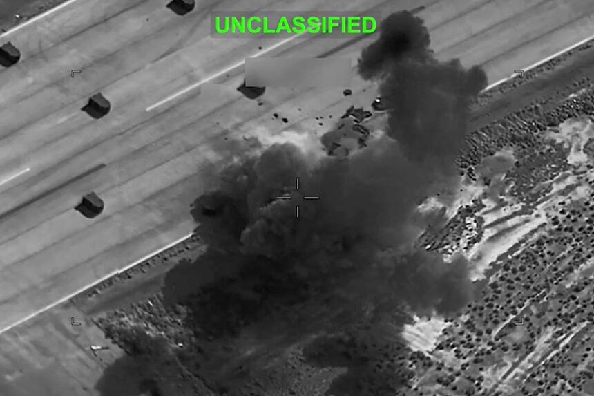 Smoke rises from explosions at an unknown location, following what US Central Command (CENTCOM) said were strikes on Iranian military targets, in this screen grab from a video released on July 8, 2026. Mandatory Credit: U.S. Central Command/Reuters via CNN Newsource