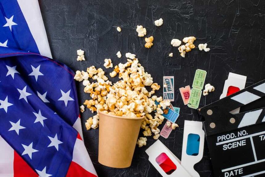 Movie Night with USA Flag and Popcorn