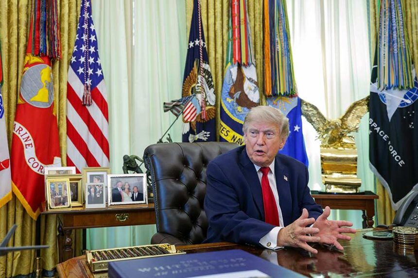 President Donald Trump talks to reporters after signing an executive order in the Oval Office at the White House on June 29, in Washington, DC. Mandatory Credit: Alex Wong/Getty Images via CNN Newsource
