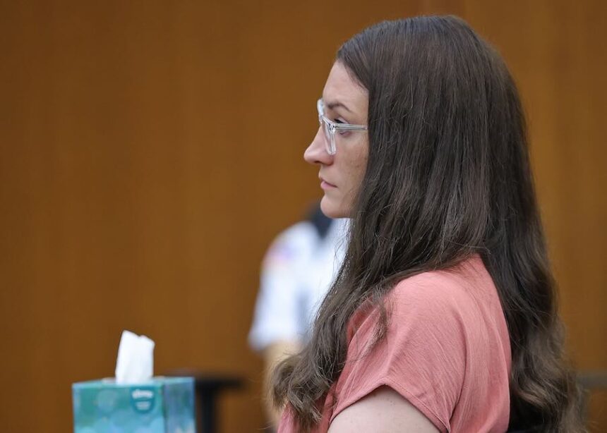 Lindsay Clancy listens to psychiatrist Dr. Sejal Shah testify about her (Clancy's) mental state on Monday, Aug. 3, 2026, during her trial at the Plymouth Superior Court in Plymouth, Mass. (Pool Photo/ Greg Derr The Patriot Ledger)