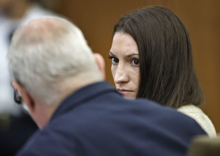 Defendant Lindsay Clancy talks with her lawyer, Kevin Reddington, during her murder trial, Monday, Aug. 24, 2026, at the Plymouth Superior Court in Plymouth, Mass. (Pool photo Greg Derr/The Patriot Ledger)