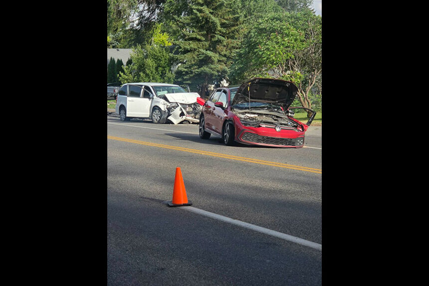 Two vehicles were involved in a crash on 1st Street near Evergreen Drive on Friday. | Amy Sunderland, EastIdahoNews.com
