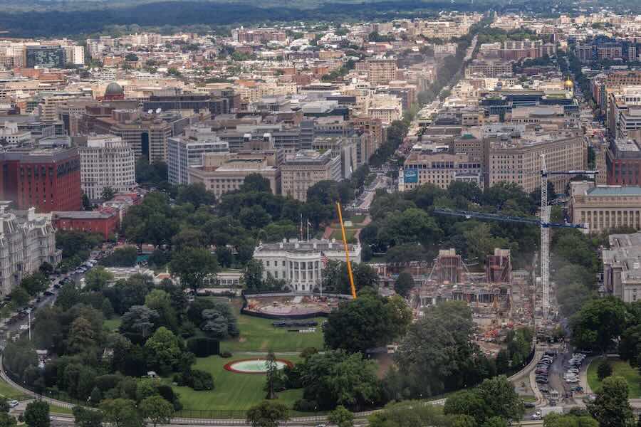 Construction continues on a helipad and the White House Ballroom on the South Lawn of the White House, Wednesday, Aug. 5, 2026, in Washington.