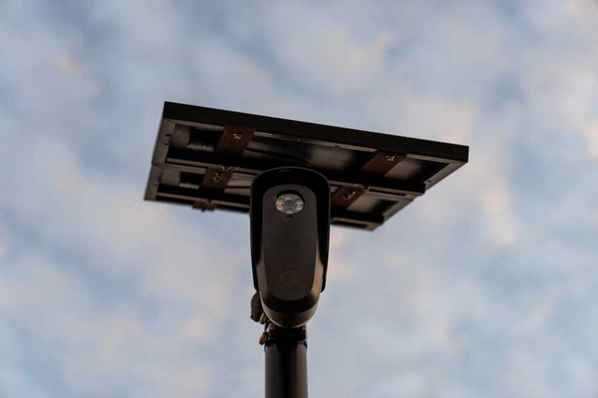 FILE - A Flock Safety license plate reader is seen along a public road, Thursday, Oct. 16, 2025, in Houston.