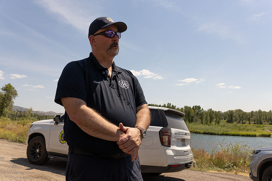 Nic White, Central Fire District fire chief, during a press conference where he updated how many acres the fire burned and expectations heading into Saturday night. | Daniel V. Ramirez, EastIdahoNews.com