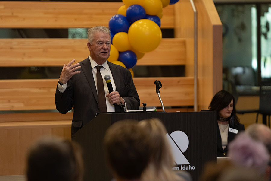 Gov. Brad Little talking during the Future Tech Building's ribbon cutting, highlight how significant this moment will be for future students across Idaho. | Daniel V. Ramirez, EastIdahoNews.com
