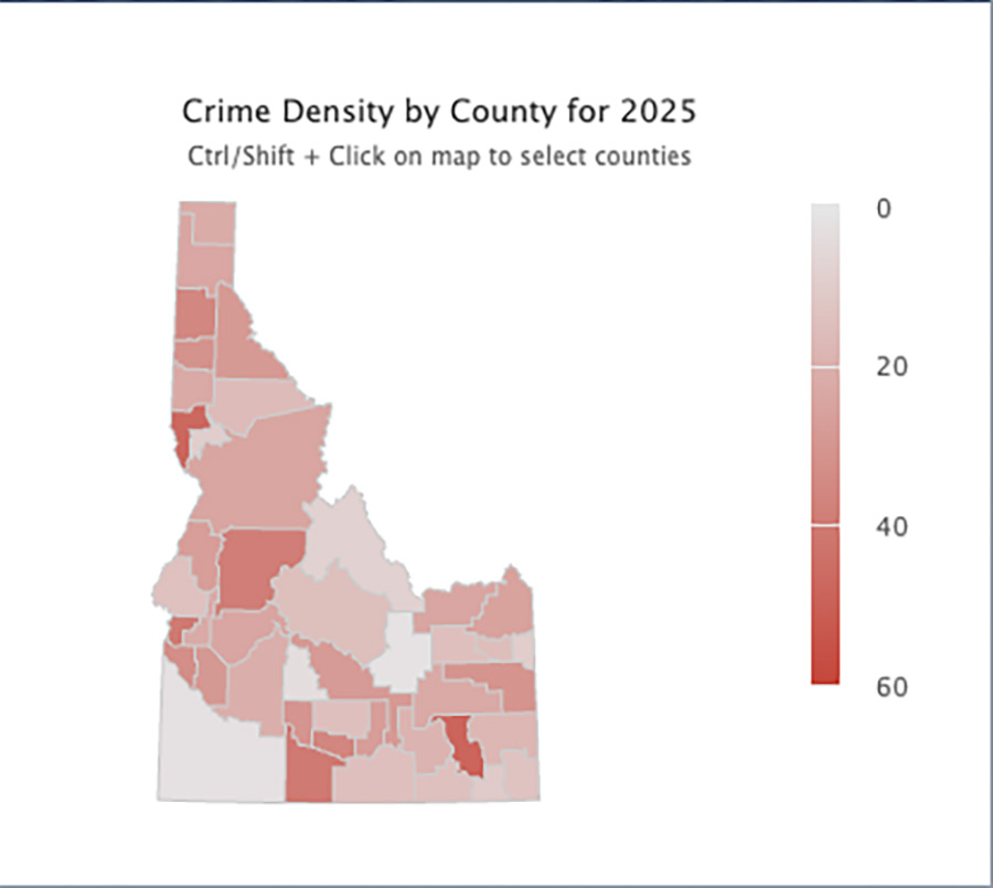 Crime Density by County for 2025