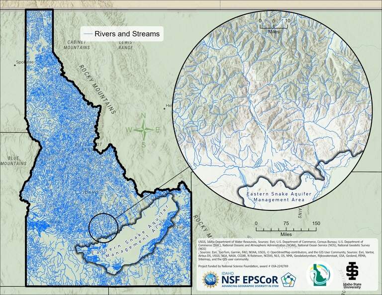 Mel Campbell, GIS research assistant at Idaho State University, is part of a team researching whether subsurface dams could be a feasible water storage solution in Idaho. Campbell is compiling data on streams and rivers, and their surrounding topography, to search for the best potential sites. | Courtesy Mel Campbell
