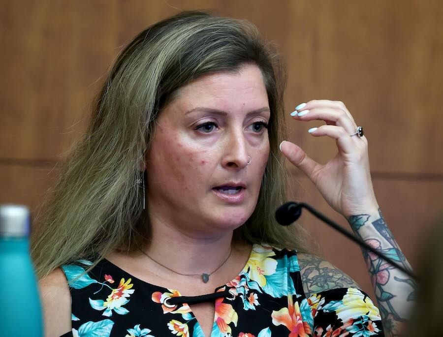 Dr. Renee Stonebridgge testifies during Lindsay Clancy’s murder trial at Plymouth Superior Court, Wednesday in Plymouth, Mass.