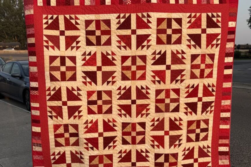An elaborately patterned quilt set to be won in the upcoming raffle at the Quilt Show in Rigby. | Courtesy photo from Kristen Keller.