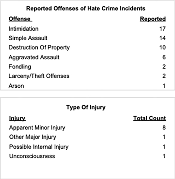 2025 reported offenses of hate crime incidents