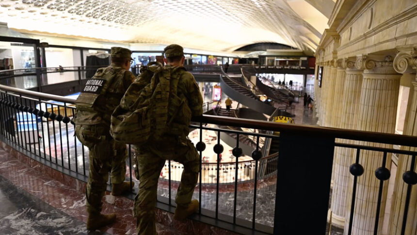 Idaho National Guard members conduct patrol operations in support of the DC Safe and Beautiful mission in Washington, D.C., Feb. 27. (Screenshot from D.C. Air National Guard video by Tech. Sgt. Melissa Sterling)