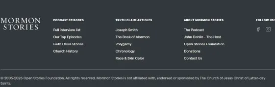 The disclaimer is on the bottom page of the ‘Mormon Stories’ podcast page, according to the Church’s new filing.