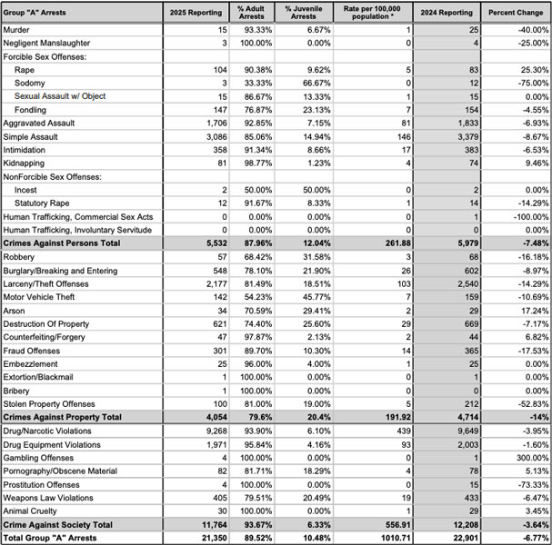 2025 statewide arrests